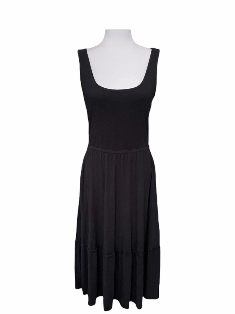 J Jason Wu Black Sleeveless Jersey Knit Tiered Midi Dress Pockets Size Small